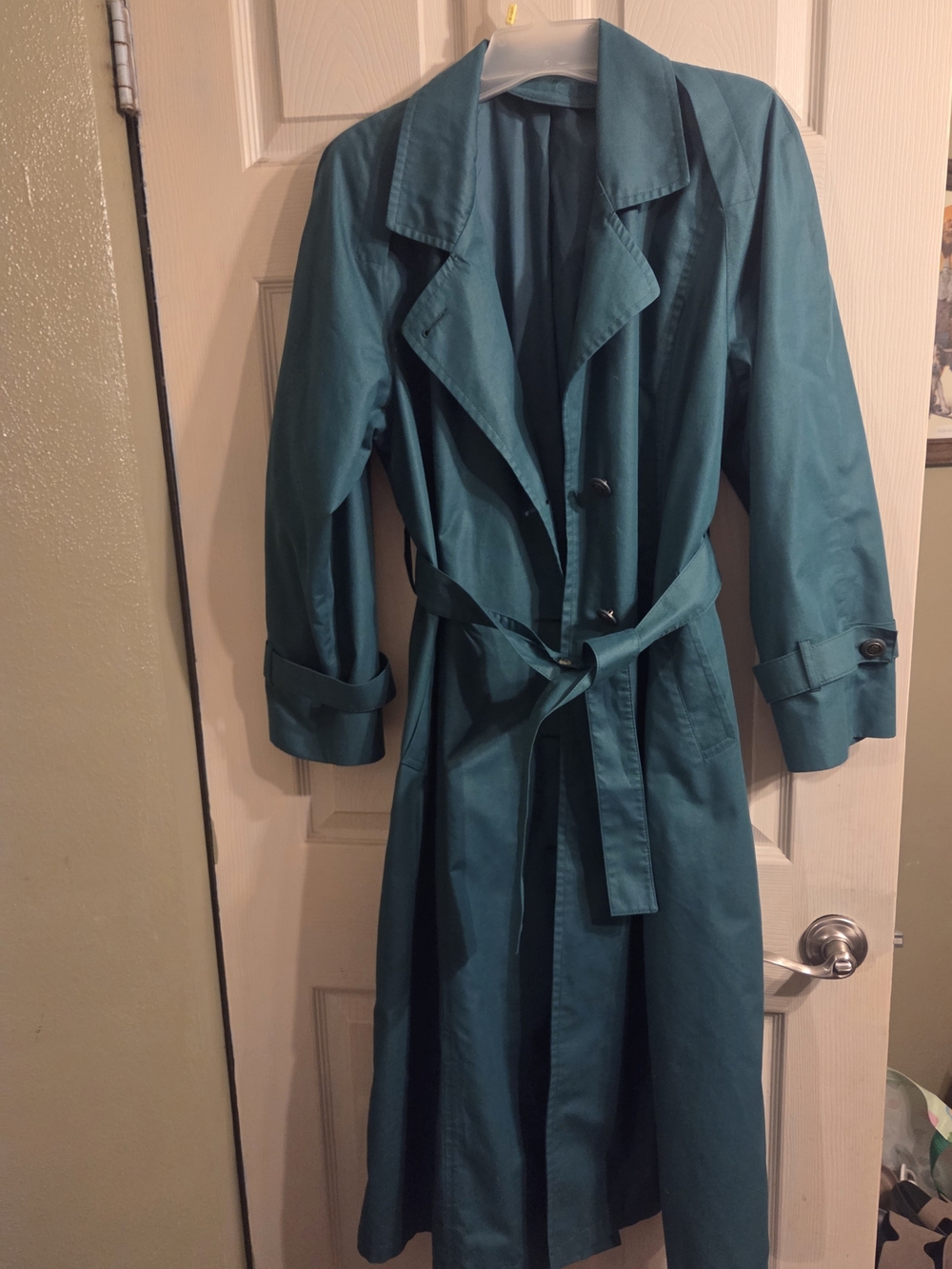 Vtg 1980s London Fog Classic Teal Trench Coat - Womens Long Belted Jacket